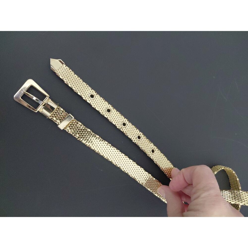 Vintage Whiting & Davis Gold Tone Metal Mesh Belt Disco 1970s Glam Sz M 30-32" - Picture 4 of 8